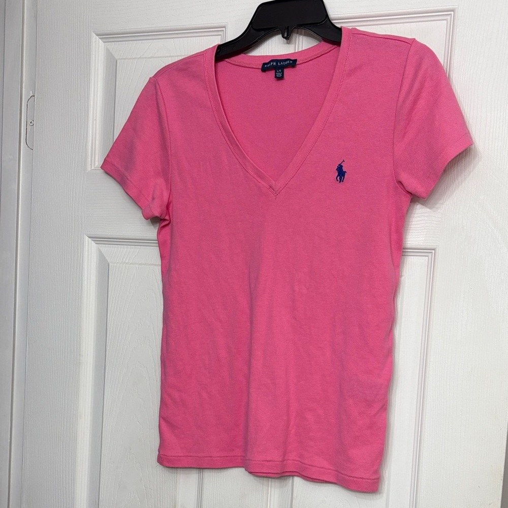 Ralph Lauren Pink Short Sleeve V-Neck Tee